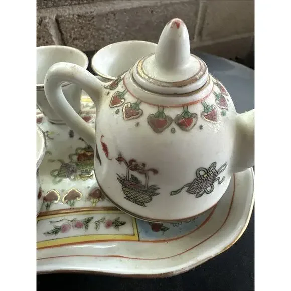 7 Piece Chinese Hand Painted Tea Set, Vintage. Home